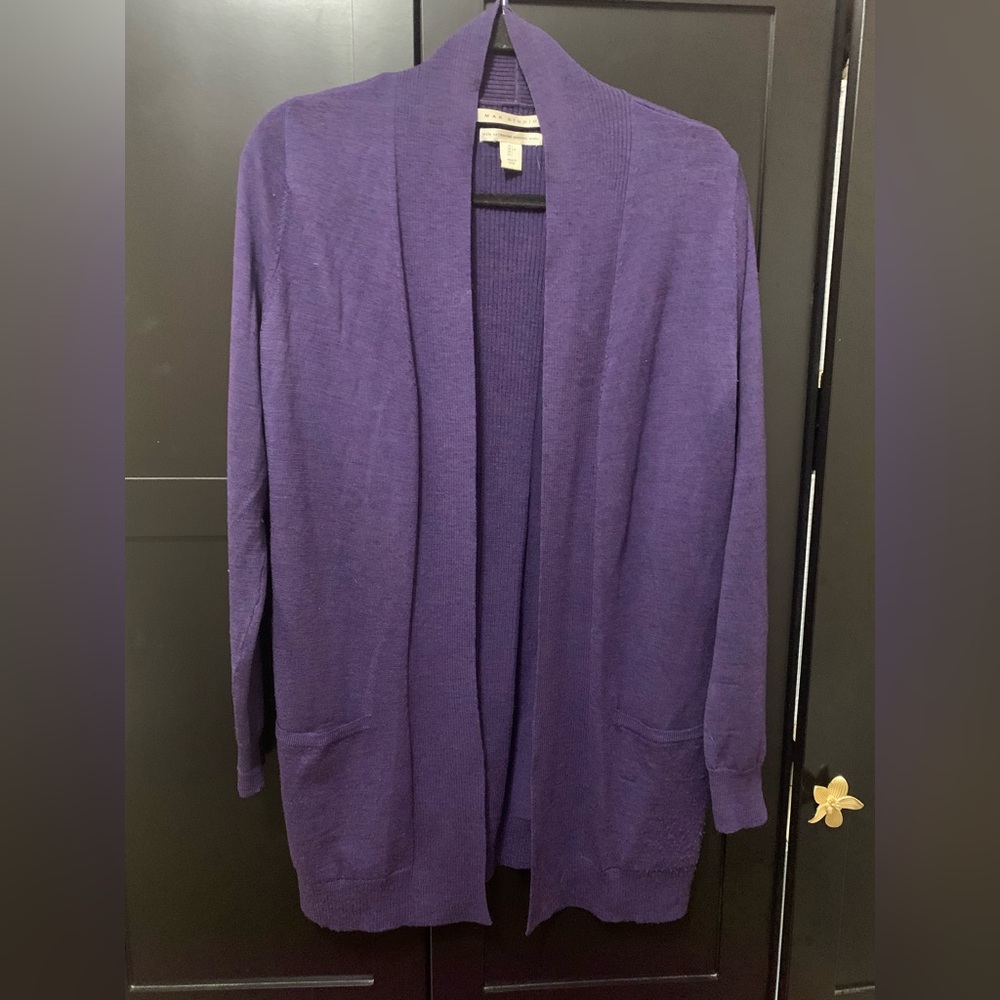 Max Studio Large Purple Women's Cardigan Merino Wool cozy soft warm